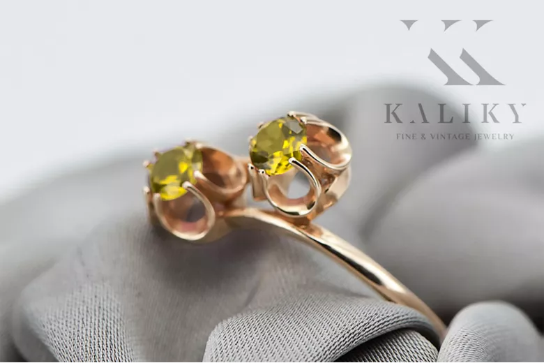 Ring Vintage Stil Gelber Peridot Originales Vintage-Roségold aus 14 Karat vrc266r